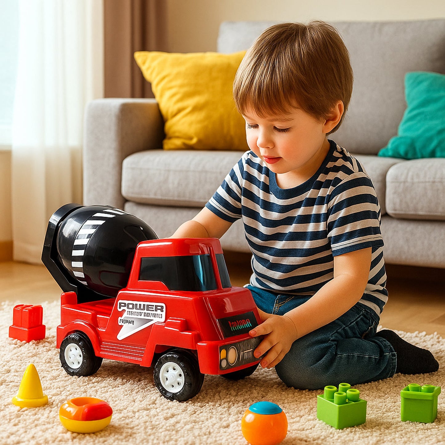Kids Power Cement Mixer Toy Truck Friction Powered Toy 1 Pc