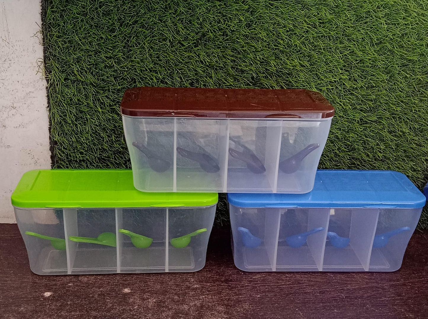 Kitchen Airtight 4-Section Storage Container / Pickle Jar 4 Spoons (1 Pc / Mix Color)