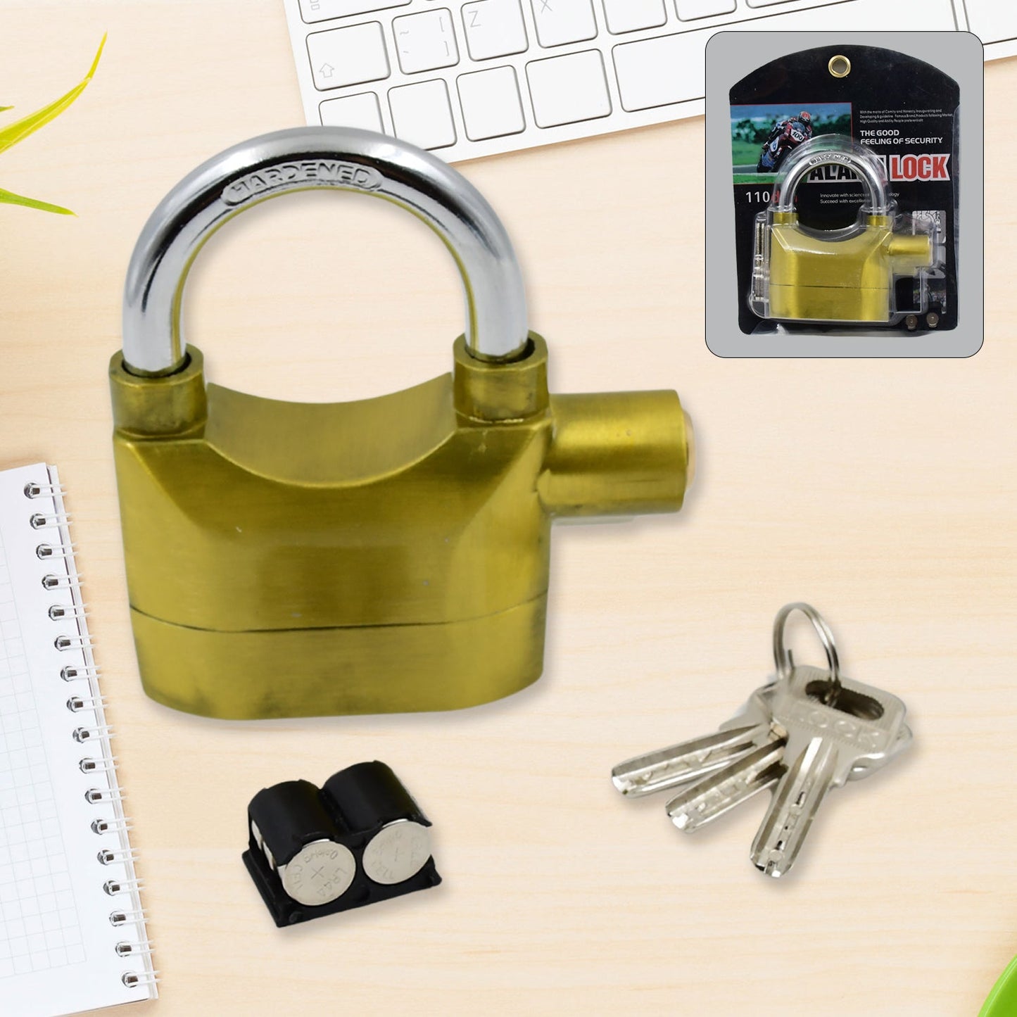 Heavy Duty Security Alarm Padlock with Built In Sound Alert System With 3 keys