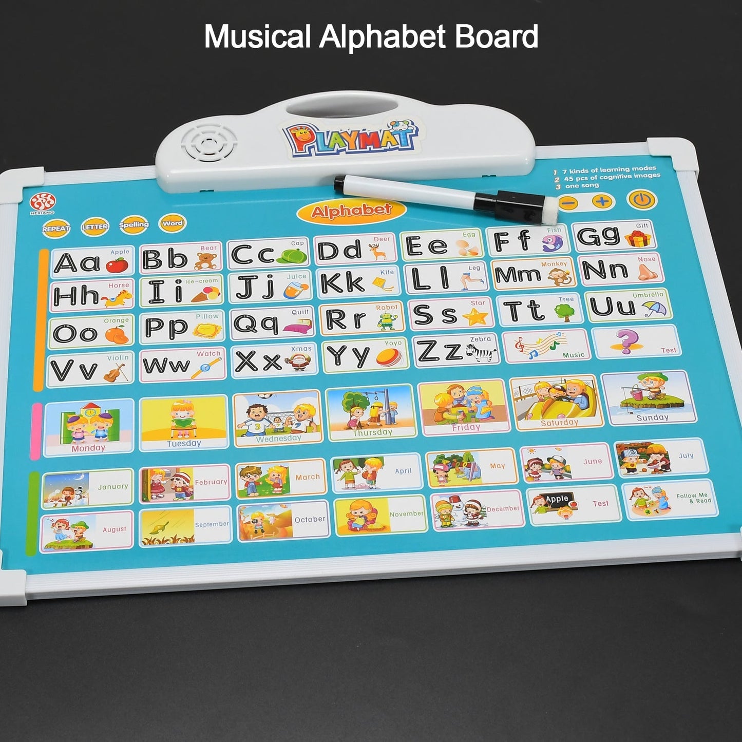 Kids learning pad with shopellss, music, and drawing features