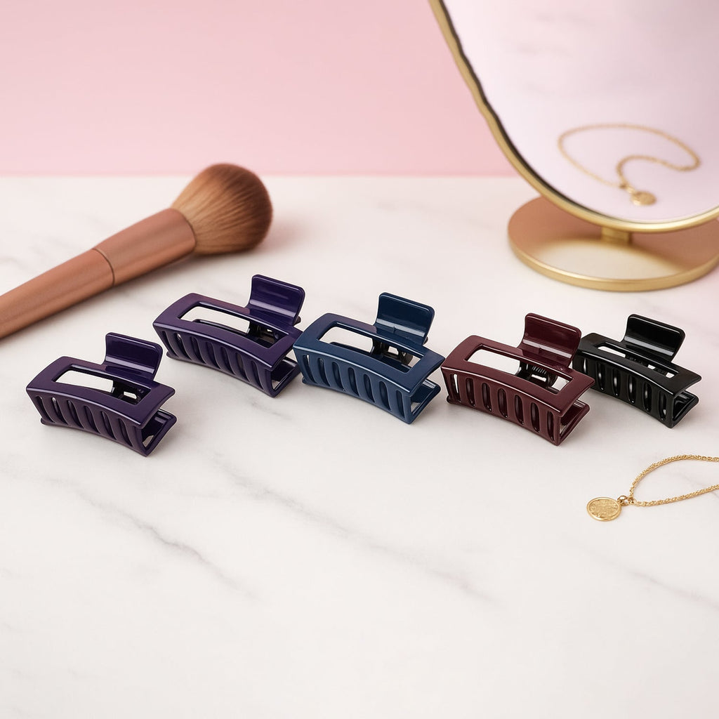 Matte Rectangle Hair Claw Clip for Women and Girls – Assorted Color Pack – 12 Pc