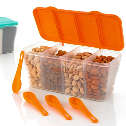 Kitchen Airtight 4-Section Storage Container / Pickle Jar 4 Spoons (1 Pc / Mix Color)