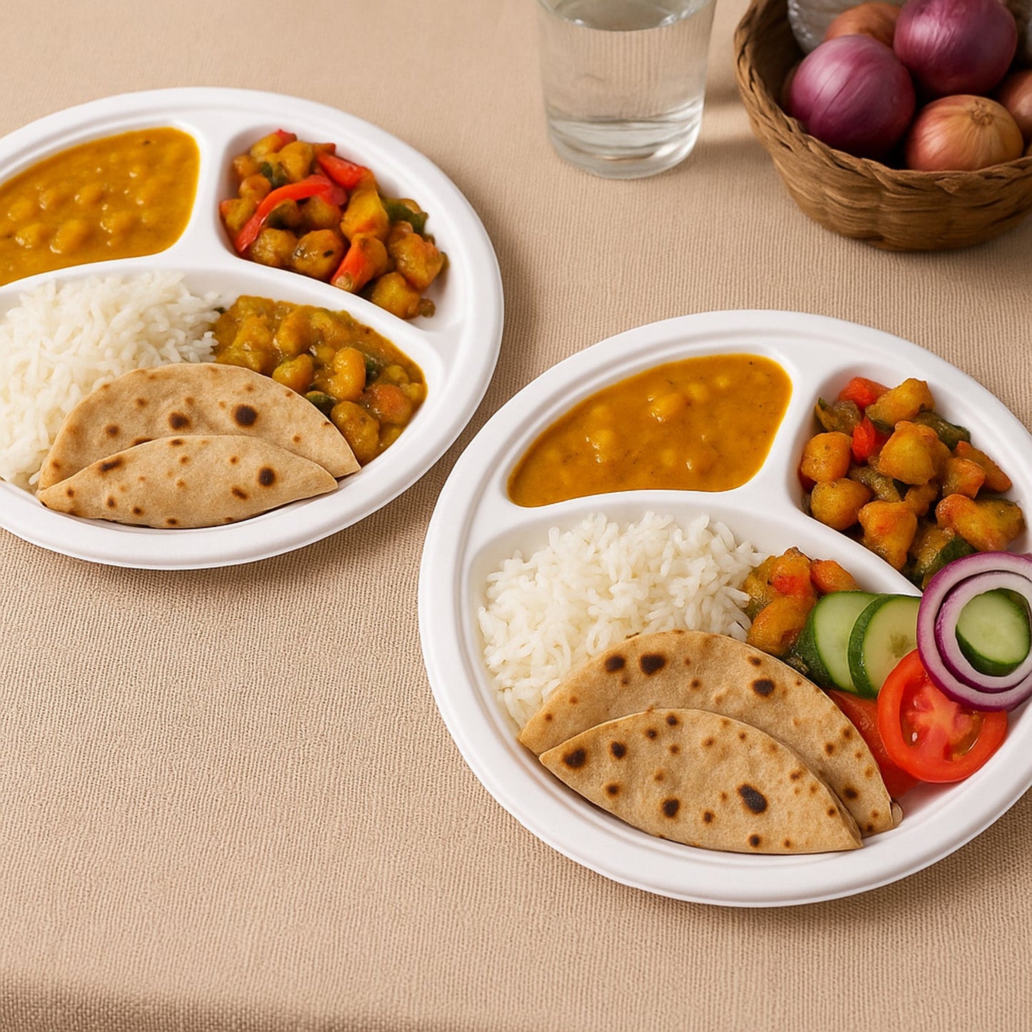 Vegnar 10 Inch 3-Compartment Round Compostable Bagasse Plate (10 Pc)