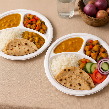 Vegnar 10 Inch 3-Compartment Round Compostable Bagasse Plate (10 Pc)