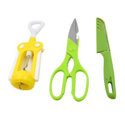 3 Pc Set Kitchen Tool Kit – Wine Bottle Opener, Knife, and Scissors Set