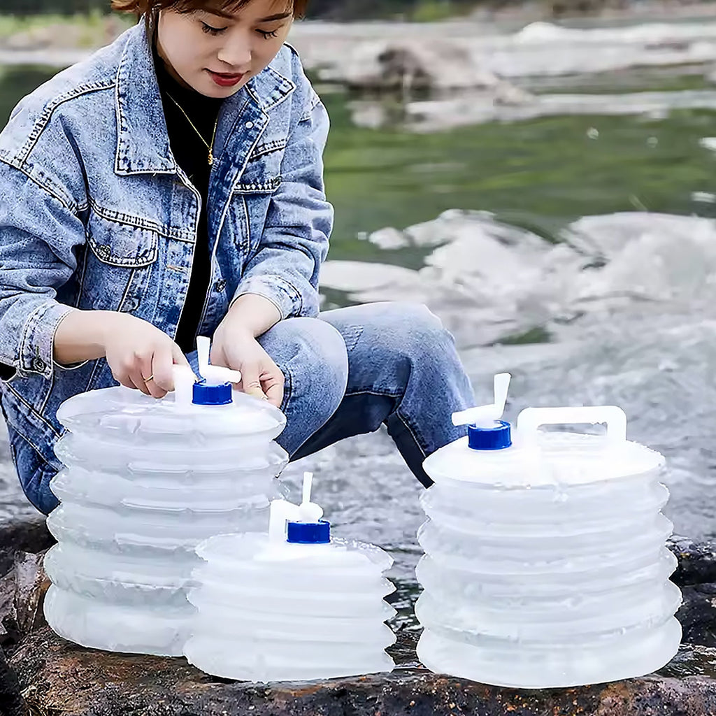 Outdoor Camping Collapsible Water Container with Carry Handle & Tap Valve