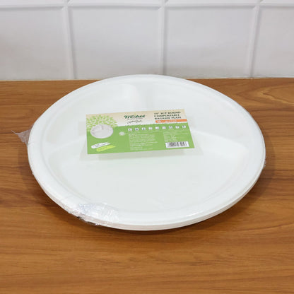 Vegnar 10 Inch 3-Compartment Round Compostable Bagasse Plate (10 Pc)