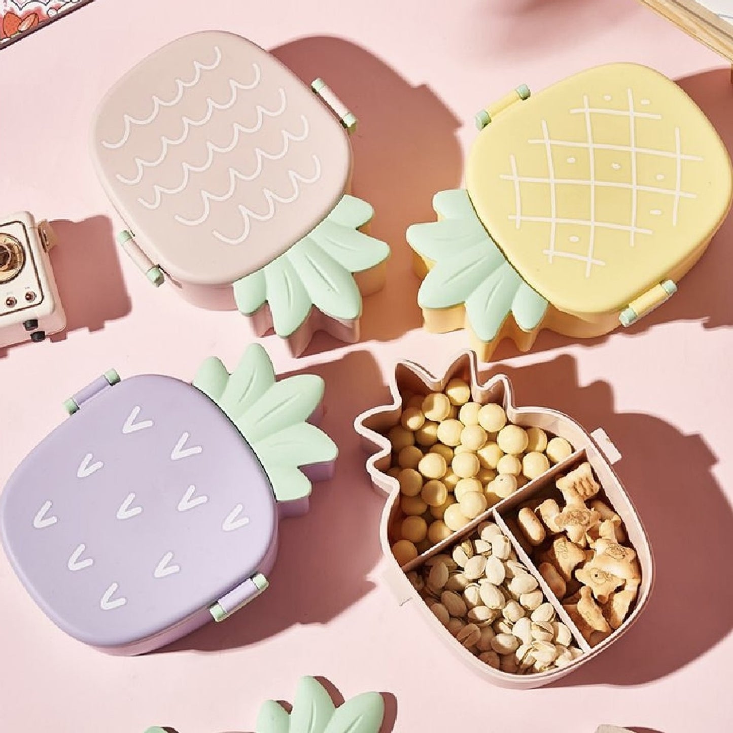 Kids Lunch Box Cute Pineapple Shaped Bento Box with Fork Spoon  Office Lunch Box (1 Pc )