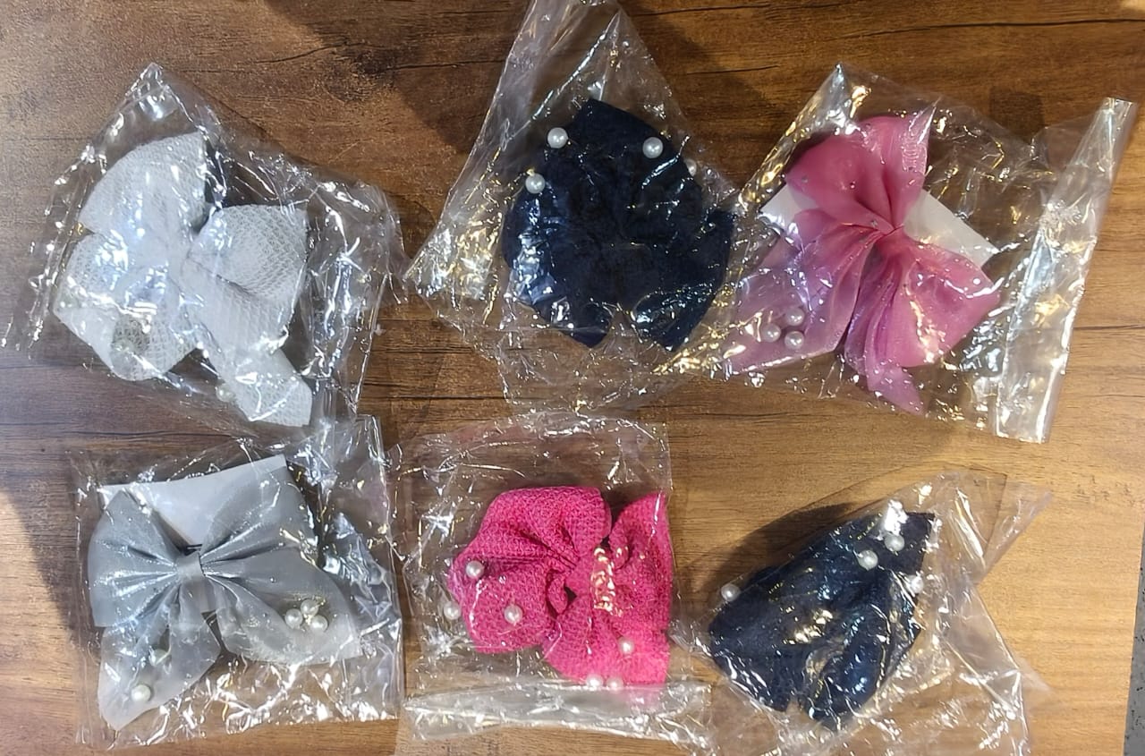Hair Bow Knot Clip Suitable Girls (12 Pc / Multicolour & Mix Design)