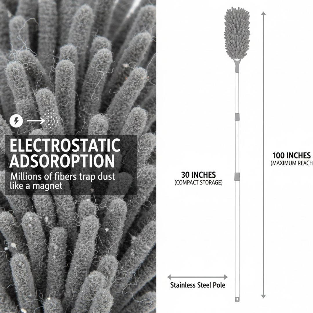 Microfiber Dusters for Cleaning 100 inches Extendable Handle Pole