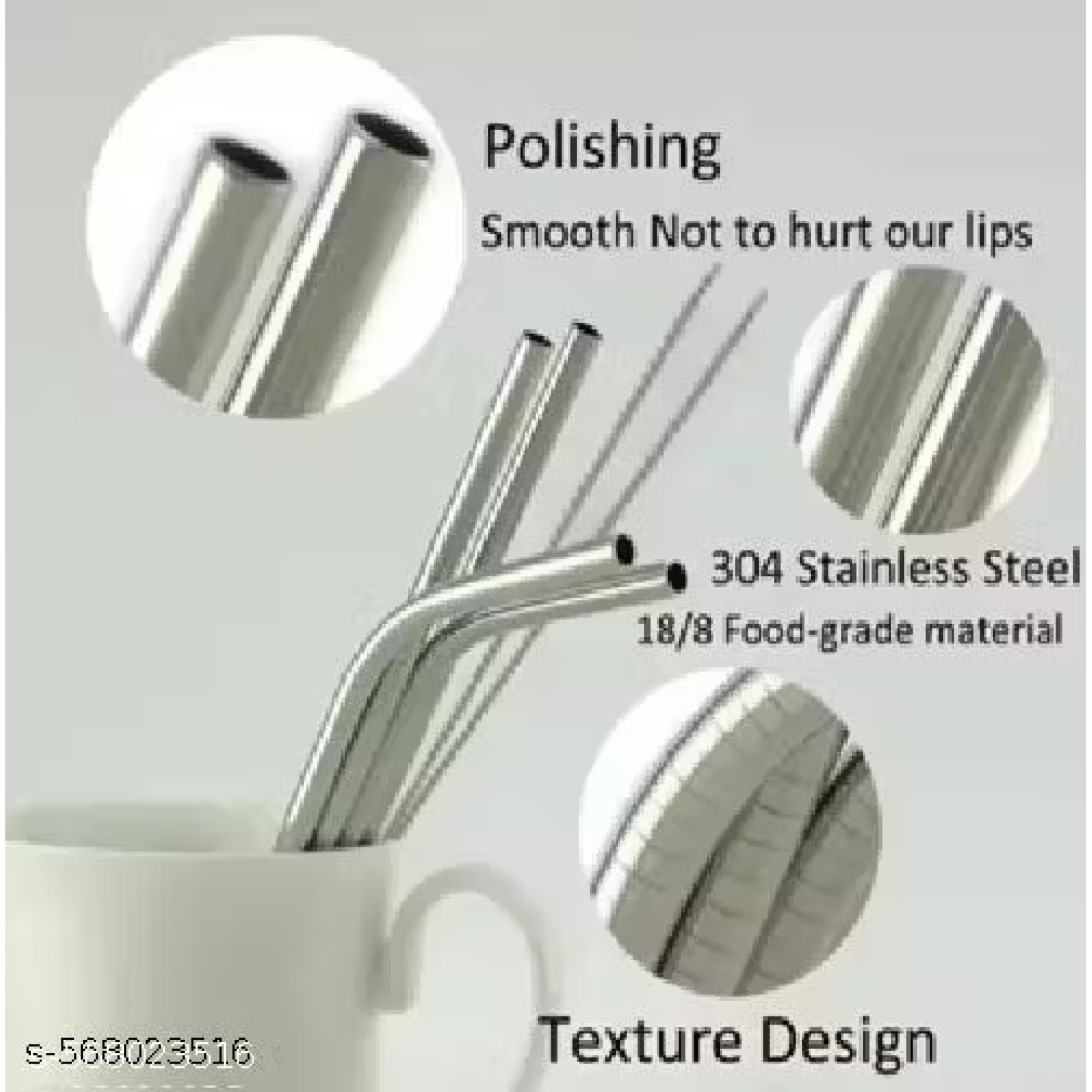 Set of 4 Stainless Steel Straws & Brush (2 Straight straws, 2 Bent straws, 1 Brush)