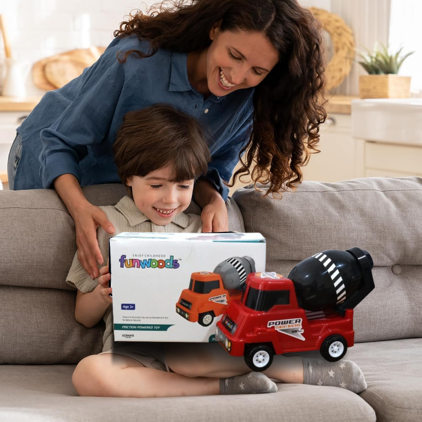 Kids Power Cement Mixer Toy Truck Friction Powered Toy 1 Pc