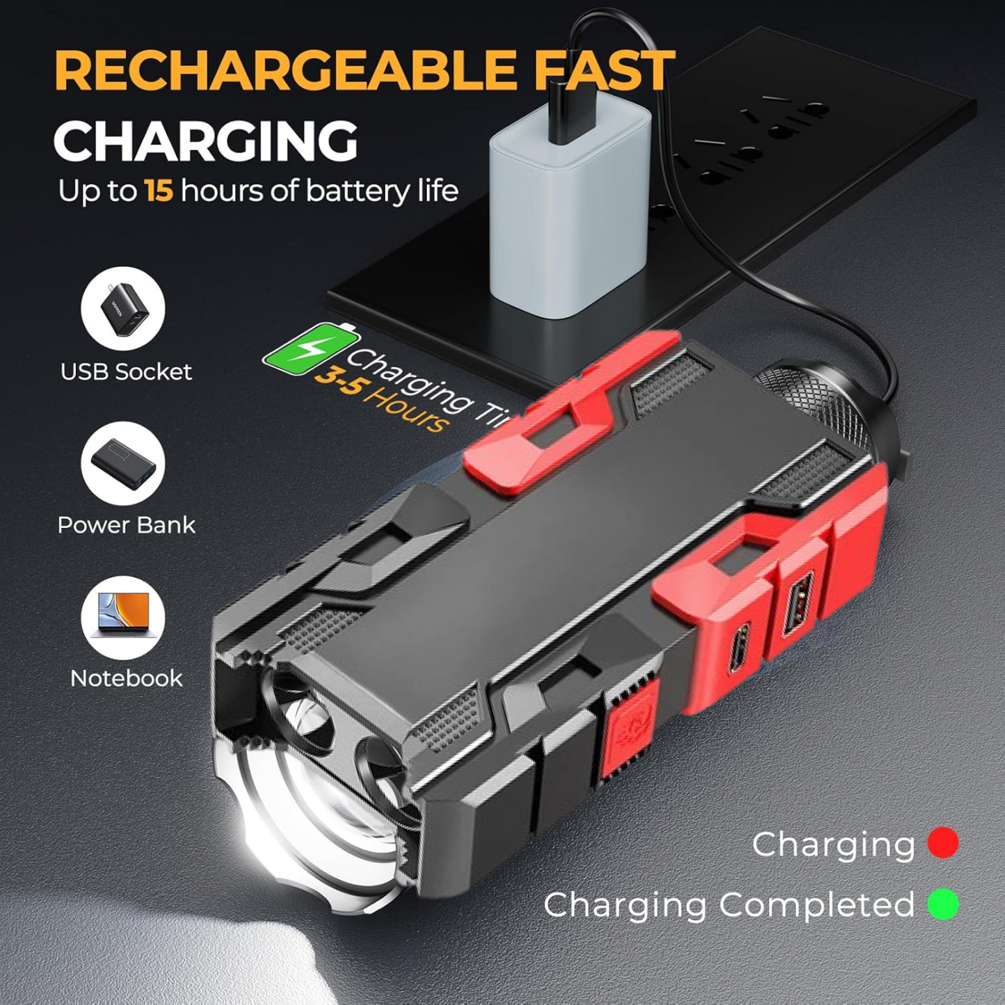 Rechargeable Mini LED Flashlight with Power Bank, 3 Modes (1 Pc, 800mAh)