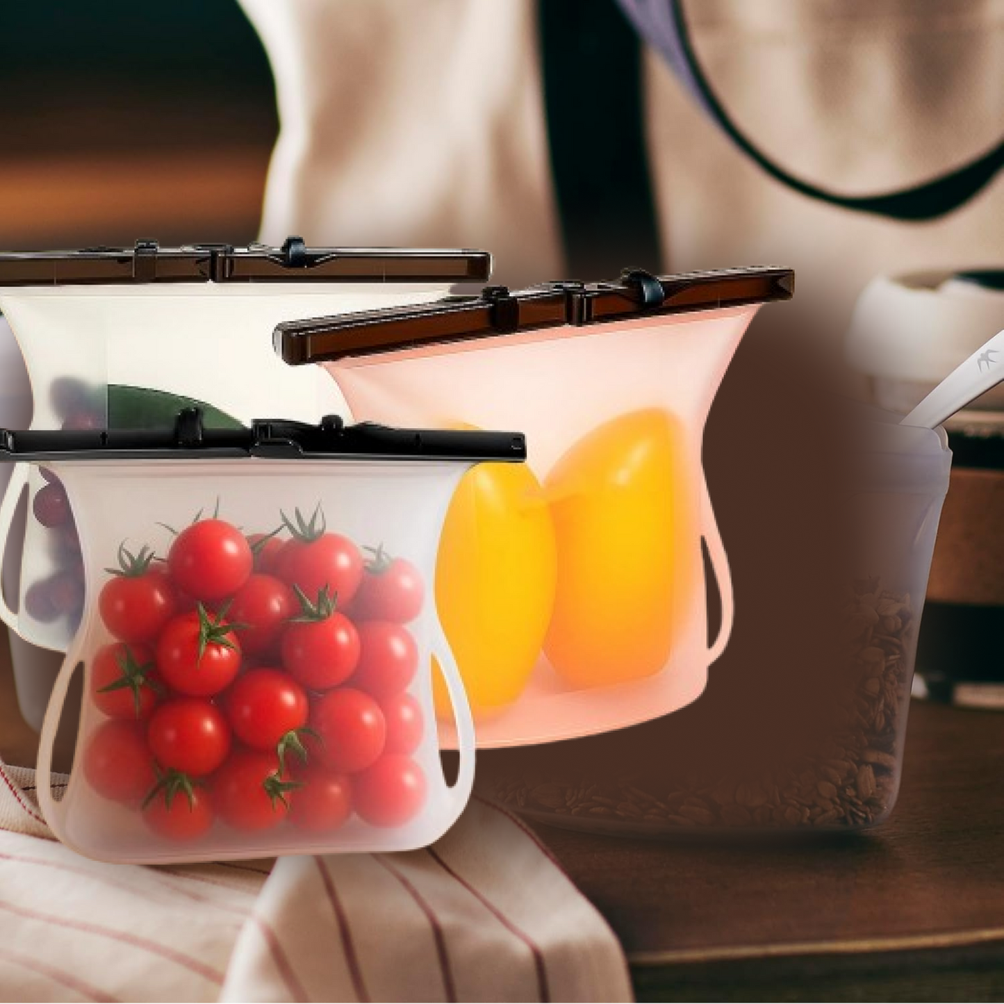 Silicone Food Storage Bags - Set of 3 Keepers for Fruits, Vegetables, Snacks