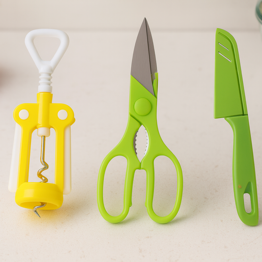 3 Pc Set Kitchen Tool Kit – Wine Bottle Opener, Knife, and Scissors Set