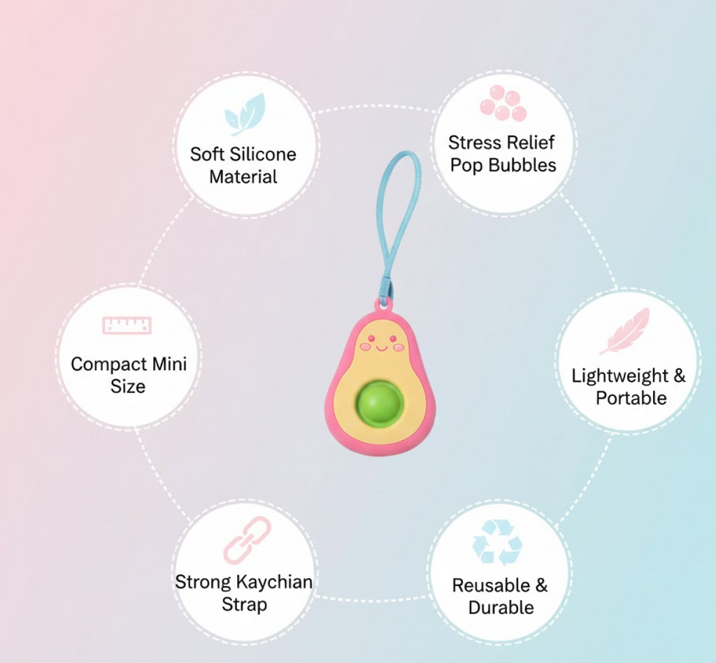 Cute Avocado-Shaped Mini Push Pop Keychain Toy with Strap (1 Pc)