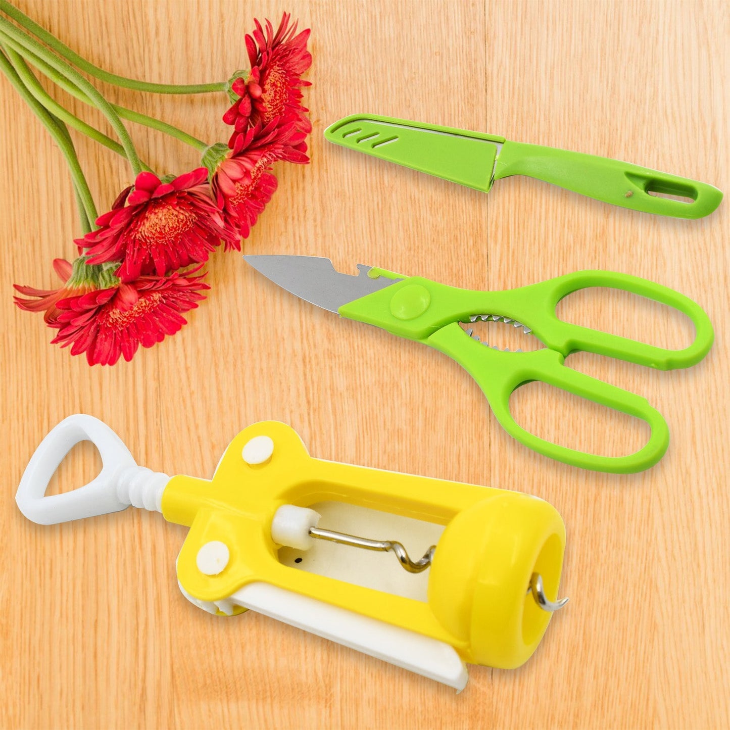 3 Pc Set Kitchen Tool Kit – Wine Bottle Opener, Knife, and Scissors Set