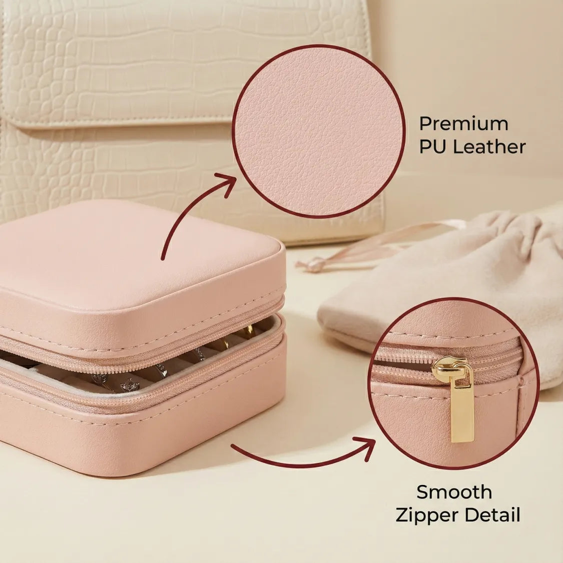 Mini PU Leather jewellery Box for Travel & Storage (1 Pc)