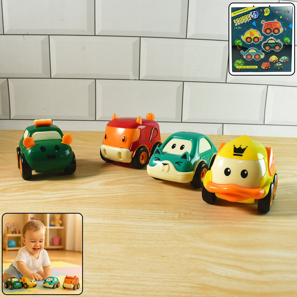 Funwoods Animal Cartoon Pull-Back Toy Car Set Pack 4 Pc