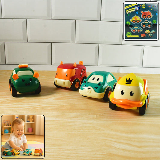 Funwoods Animal Cartoon Pull-Back Toy Car Set Pack 4 Pc