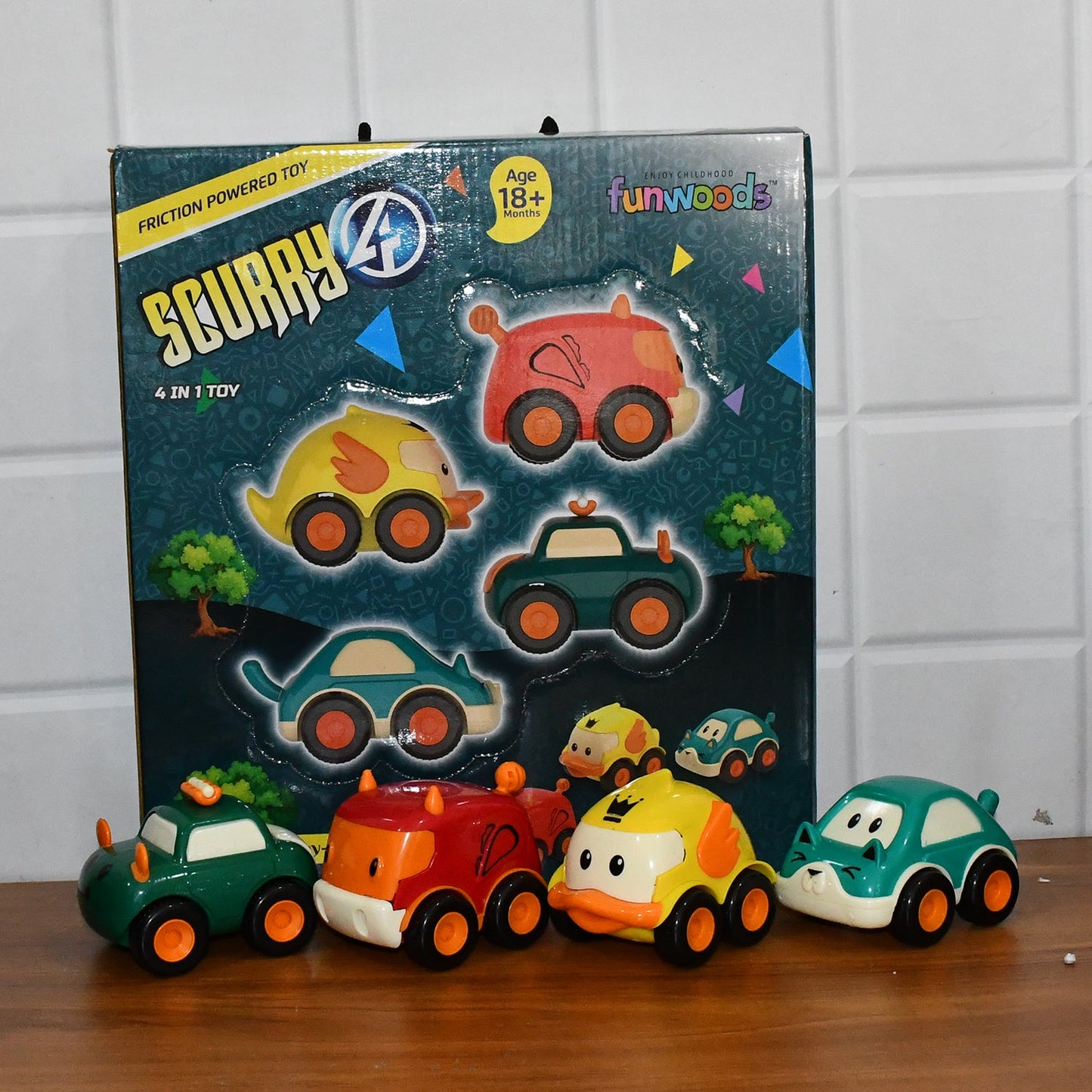 Funwoods Animal Cartoon Pull-Back Toy Car Set Pack 4 Pc