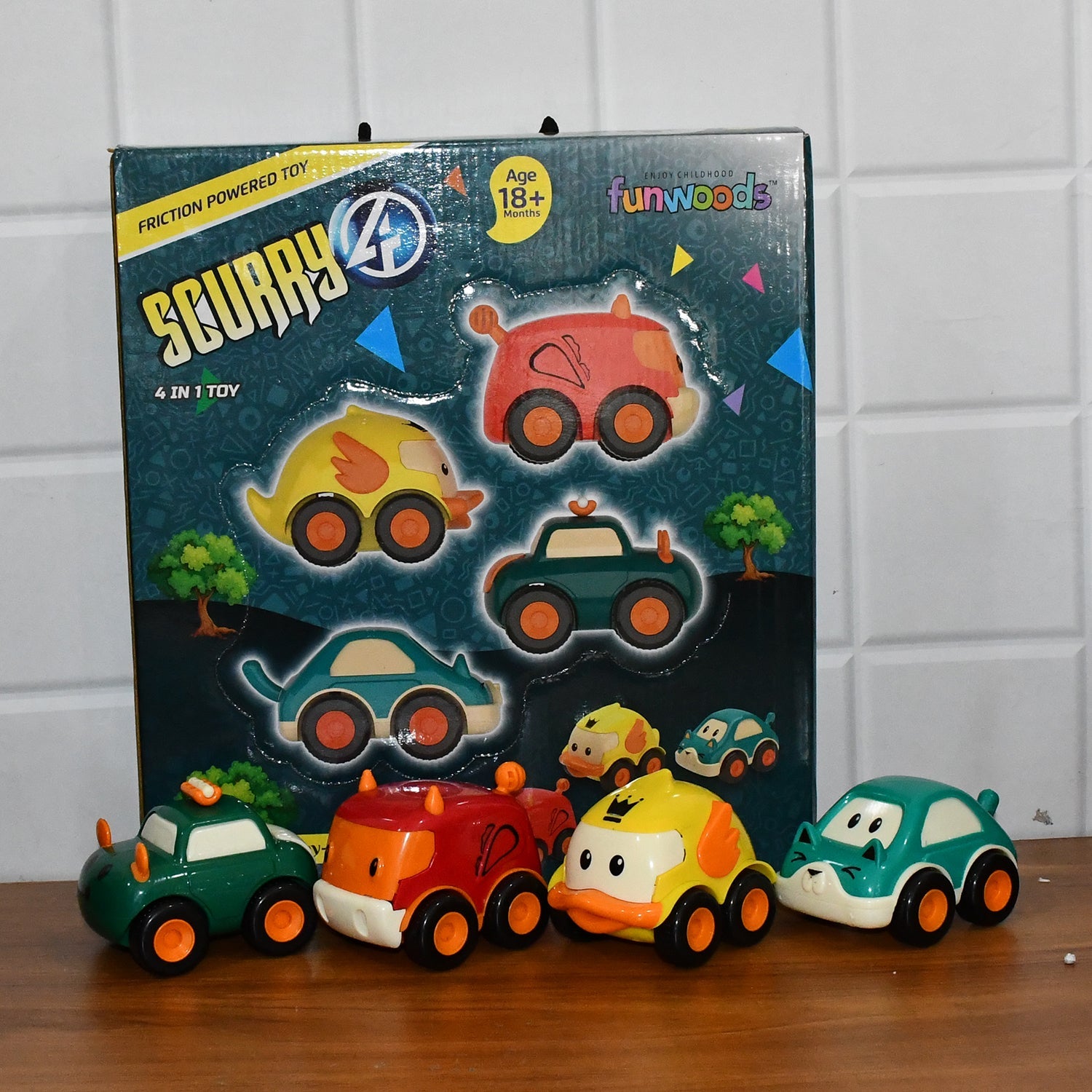 Funwoods Animal Cartoon Pull-Back Toy Car Set Pack 4 Pc