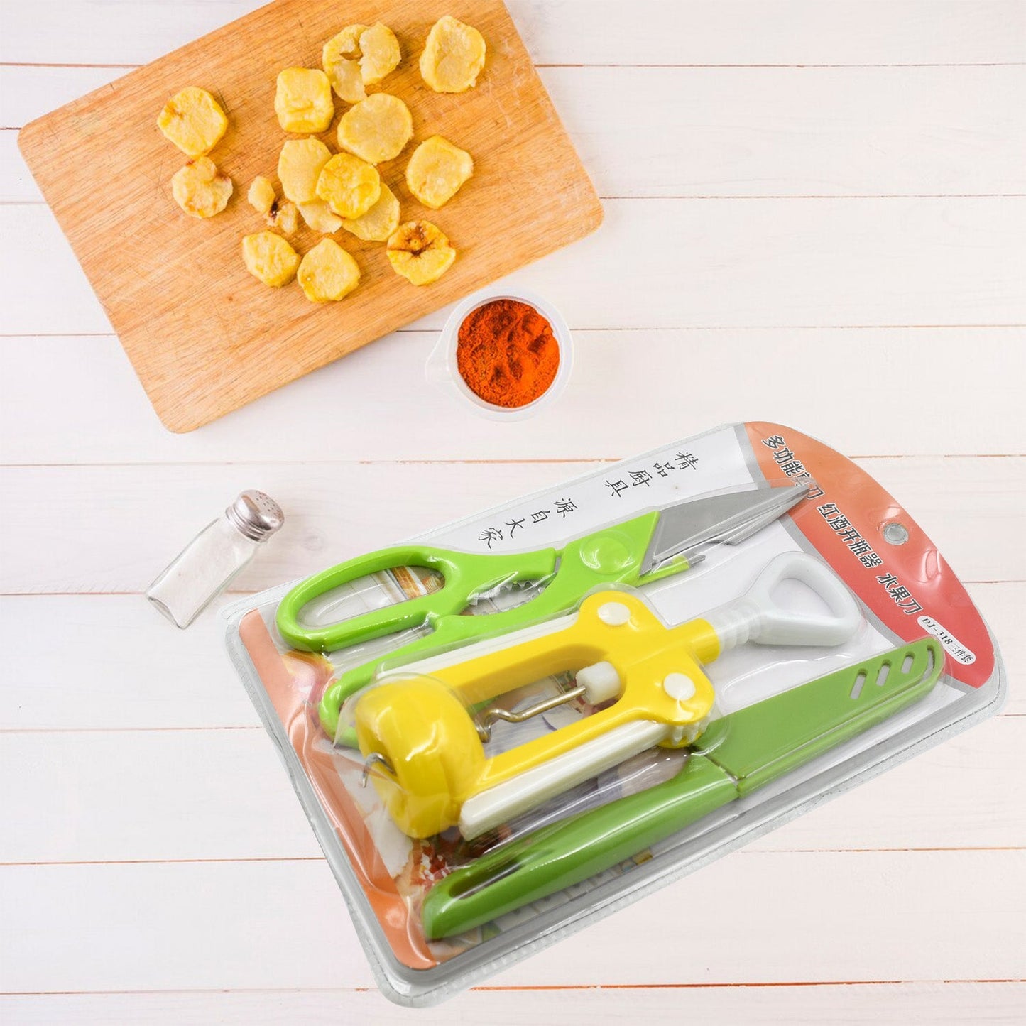 3 Pc Set Kitchen Tool Kit – Wine Bottle Opener, Knife, and Scissors Set