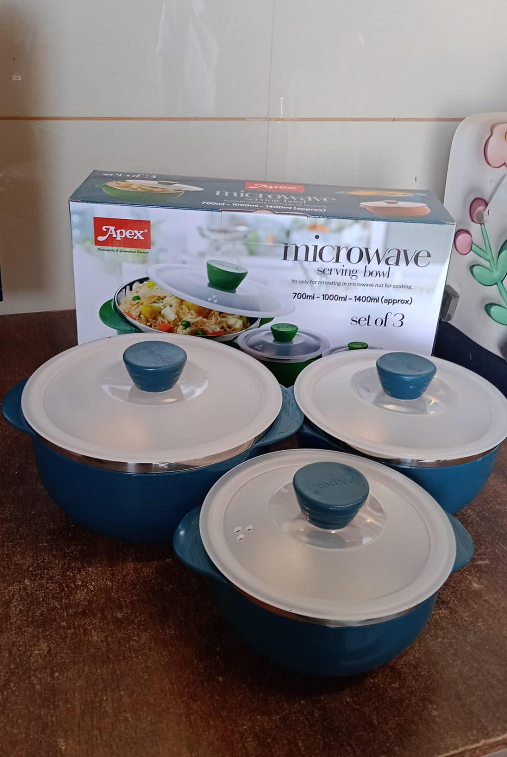 Apex Microwave-Safe Serving Bowl 3 Pcs Set (700ml, 1000ml, 1400ml)