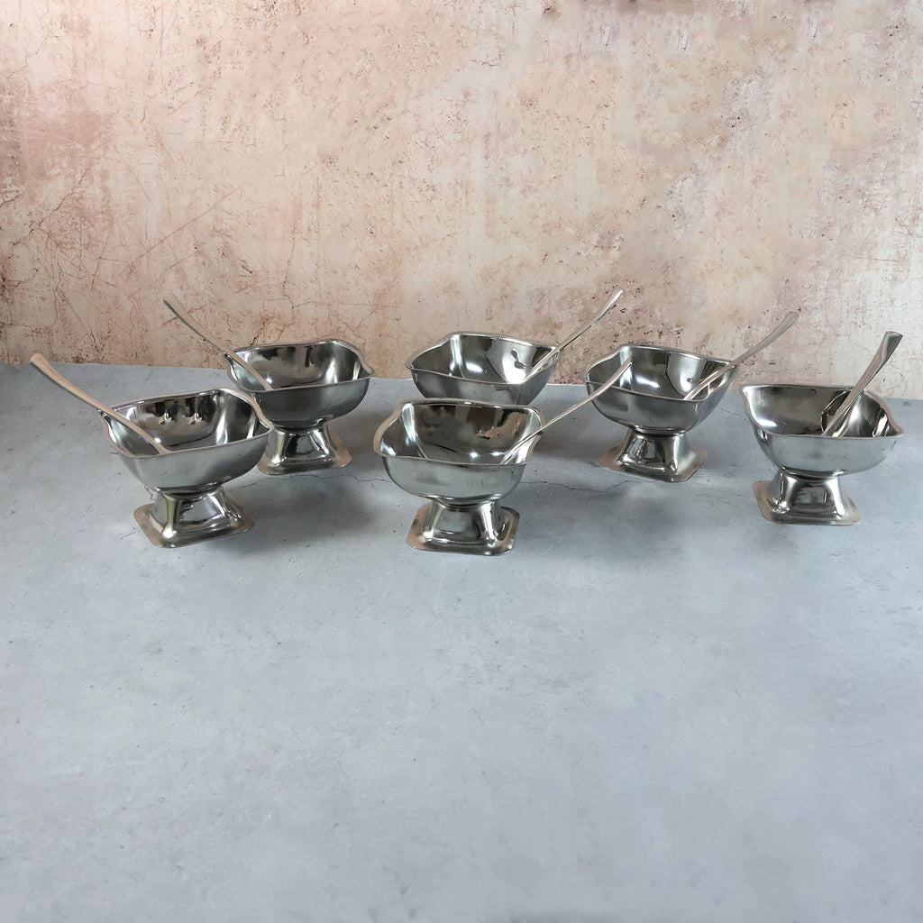 Premium Stainless Steel Ice Cream Cup With 6 Spoon Set (6 Pc Set)