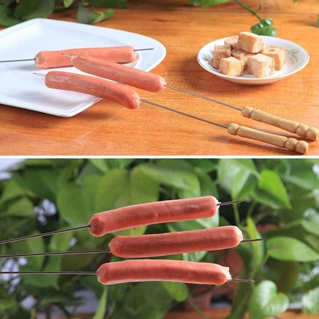 Barbecue Skewers for BBQ Tandoor and Gril with Wooden Handle - Pack of 12