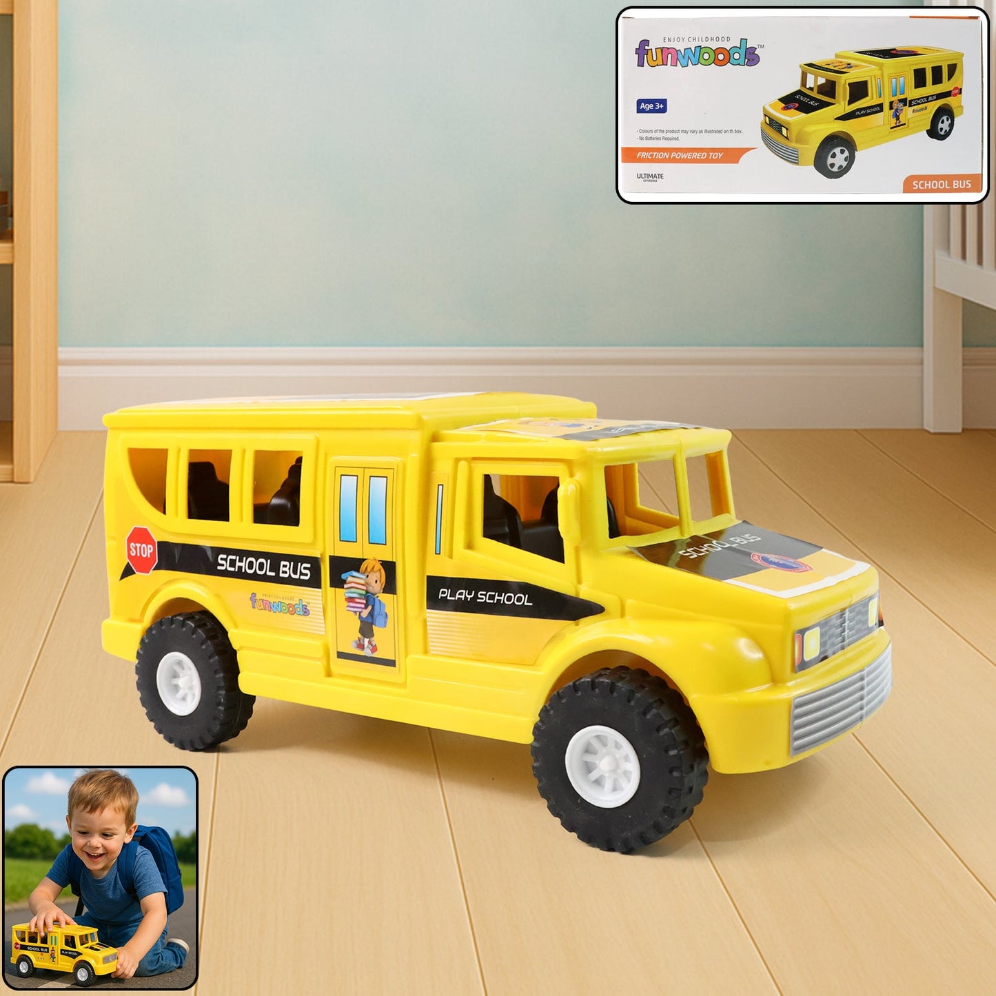 Funwoods Friction-Powered School Bus Push-and-Go Vehicle Toy (1 Pc)