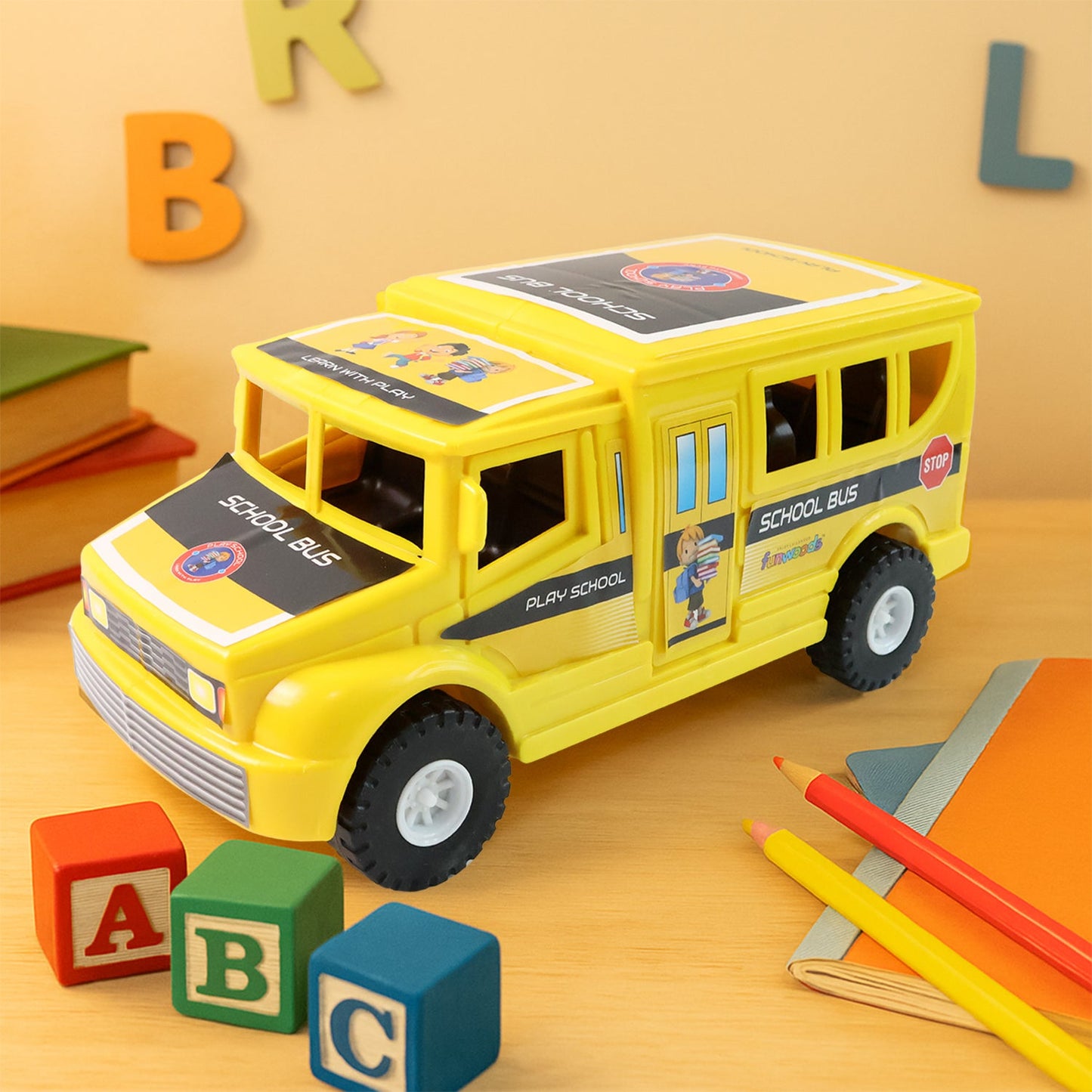 Funwoods Friction-Powered School Bus Push-and-Go Vehicle Toy (1 Pc)