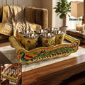 Peacock Design Glass with Handle and Handicraft Serving Tray Set