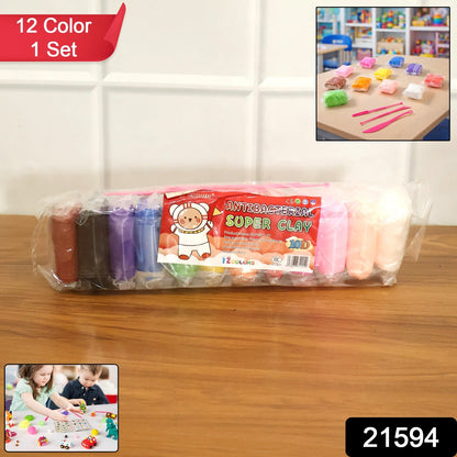 Kids 12 Color Antibacterial Super Clay Set for Creative Play (1 Set)