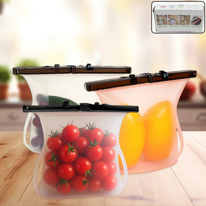 Silicone Food Storage Bags - Set of 3 Keepers for Fruits, Vegetables, Snacks