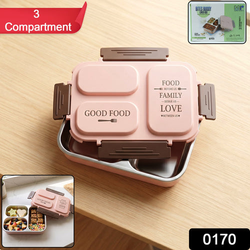 3-Compartment Stainless Steel Lunch Box (1 Pc)